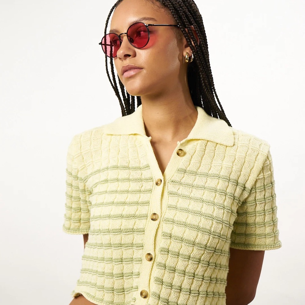 Kimchi Blue UO Cropped Green Textured Cardigan